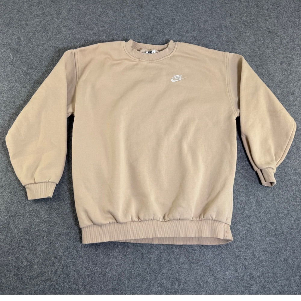 Nike Crewneck Sweatshirt Tan Beige White Swoosh Logo Fleece Pullover XL Womens